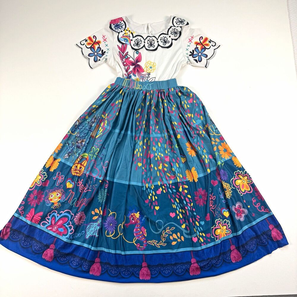 Mirabel Inspired Encanto Dress Girls 9/10 Colorful Teal Floral Butterfly Costume